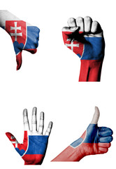 hands with multiple gestures (open palm, closed fist, thumbs up