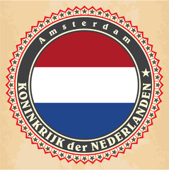 Vintage label cards of Netherlands flag.