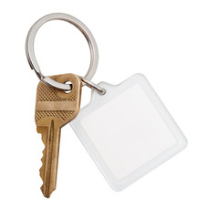 home brass key and square keychain on ring