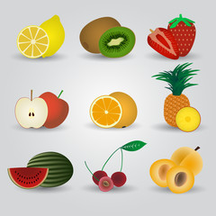 colorful fruits and half fruits icons eps10