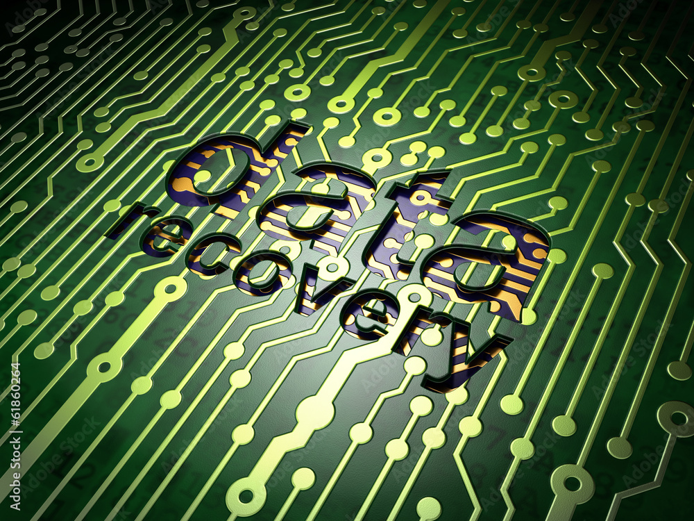 Poster information concept: data recovery on circuit board background