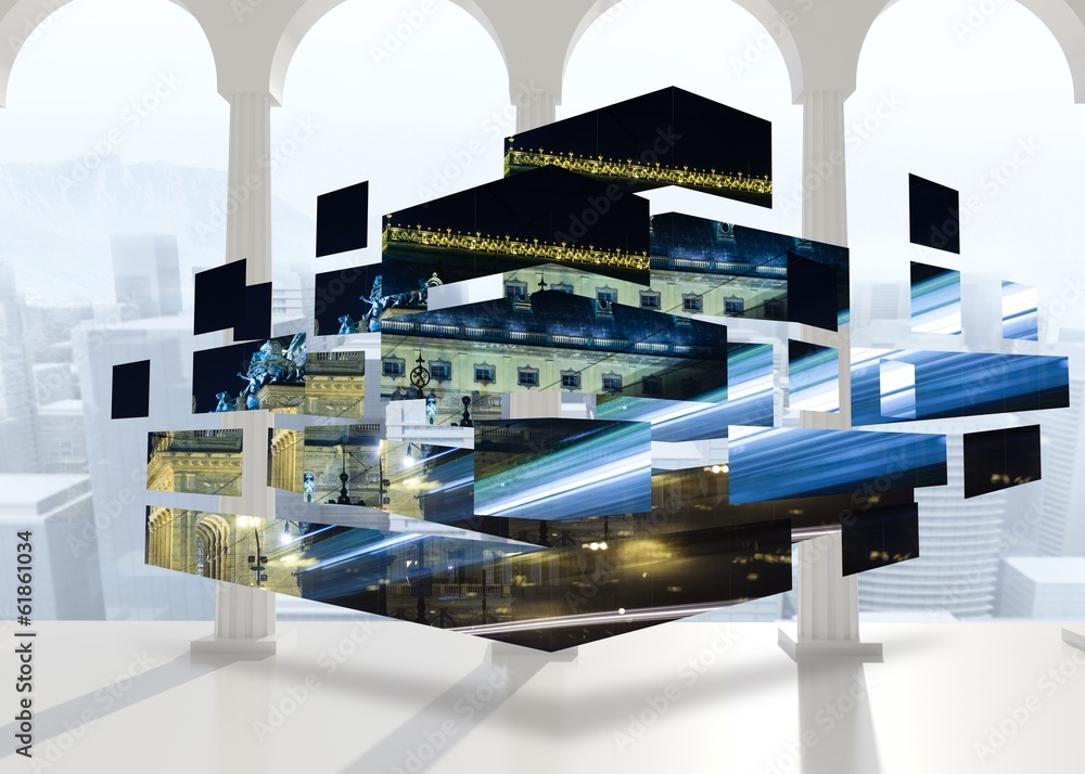 Poster Composite image of light over bridge on abstract screen