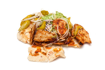 Chicken kebab isolated on a white studio background.