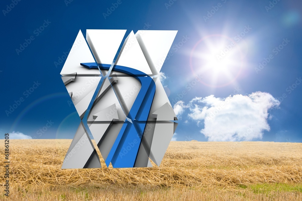 Poster Composite image of blue arrow on abstract screen