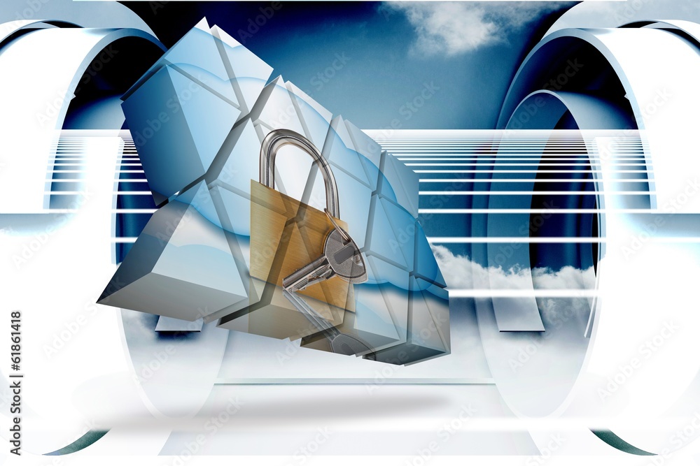 Poster Composite image of lock and key on abstract screen