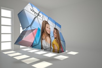 Composite image of girls shopping on abstract screen