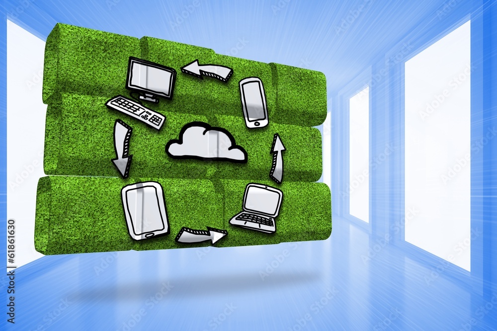 Poster Composite image of cloud computing cycle on abstract screen