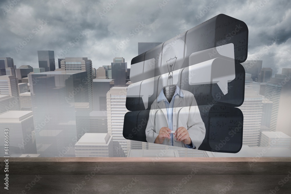 Poster Composite image of light bulb man on abstract screen