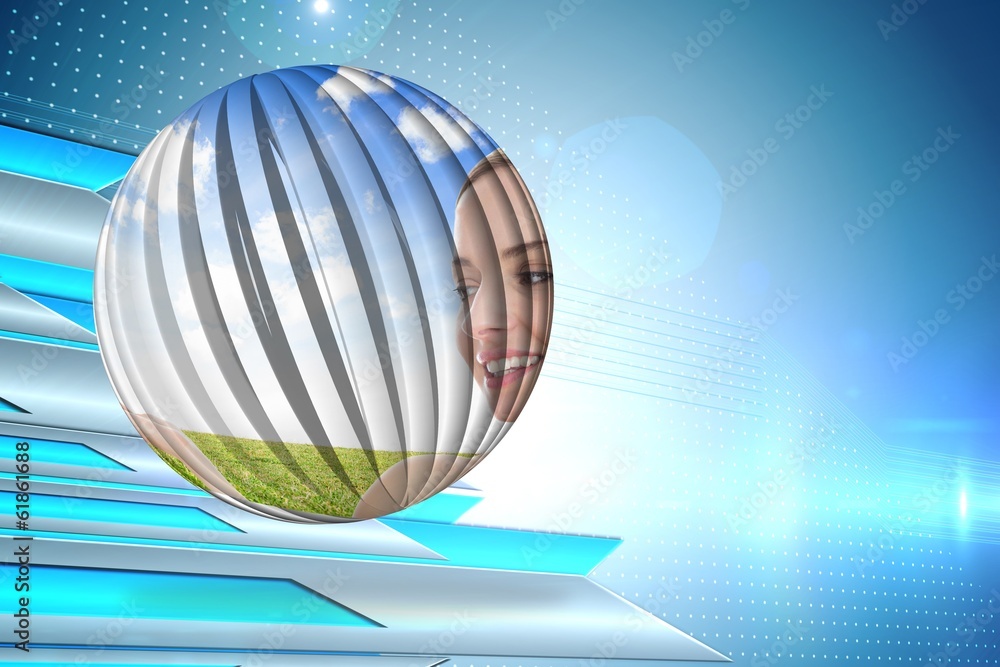 Aufkleber composite image of smiling woman in field on abstract screen