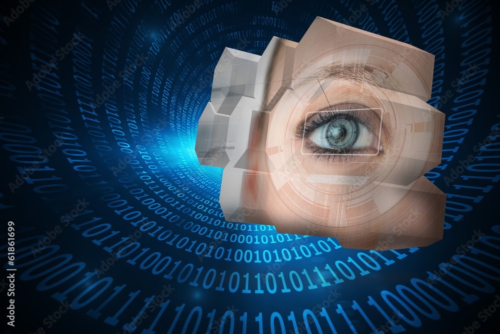 Poster Composite image of eye interface on abstract screen