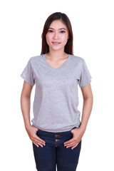 Obraz premium young beautiful female with blank t-shirt