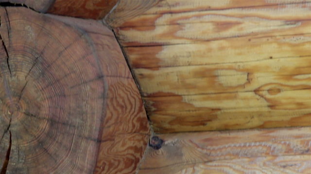 Close-up view of the corners of the cabin log house tenon