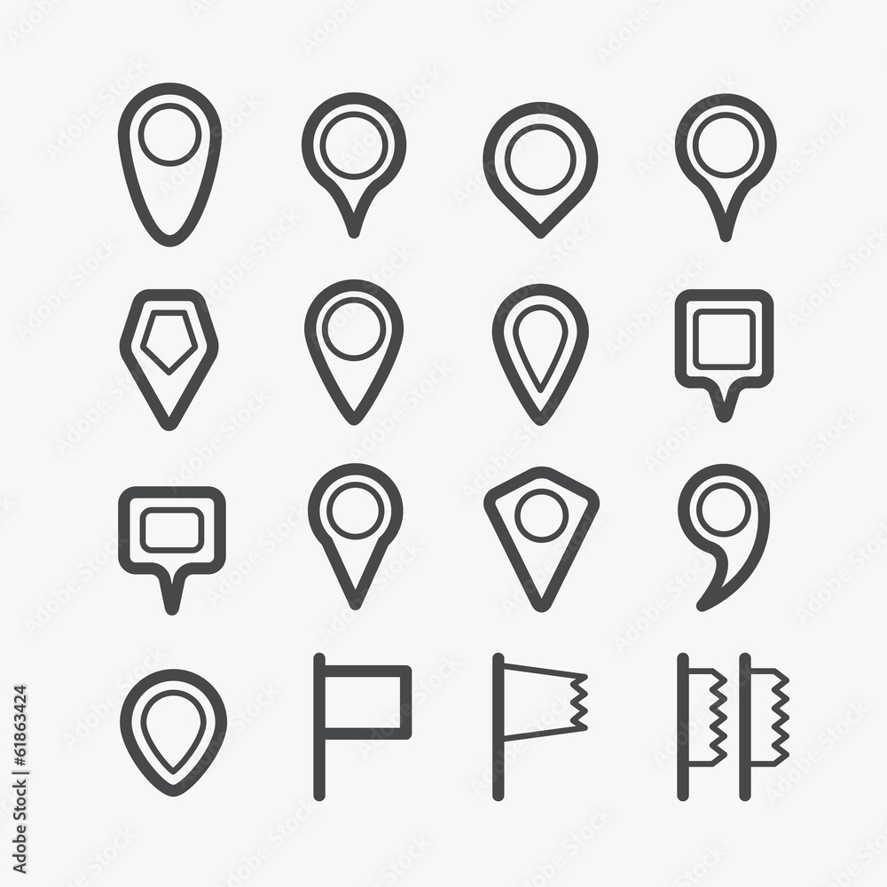 Poster Different navigation pins set with rounded corners. Design eleme