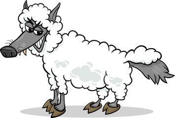 Fototapeta premium wolf in sheeps clothing cartoon