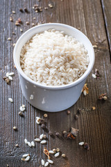 Rice in wooden bowl