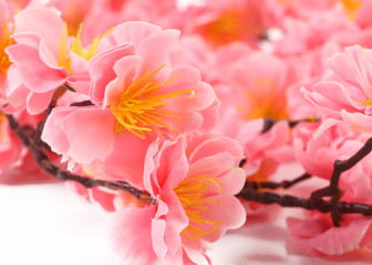 Closeup of pink artificial flowers