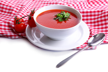 Tasty tomato soup, isolated on white