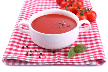 Tasty tomato soup, isolated on white