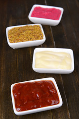 Various sauces on table close-up