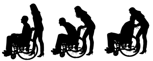 Vector silhouettes of people in a wheelchair.