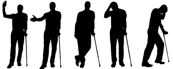 Vector silhouettes of people with crutches.