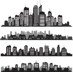 Fototapeta premium Set of vector cities silhouette and buildings
