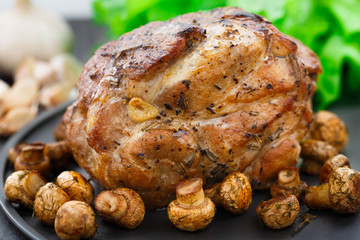 Oven baked pork with mushrooms