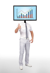 man and monitor with chart