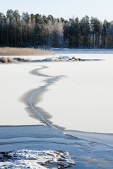 Thin ice on a lake
