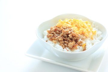 Japanese food, chicken Soboro and fried egg