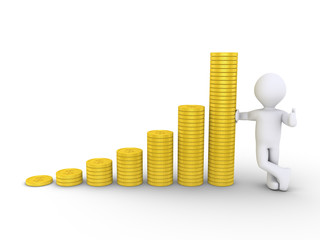 Graphic chart of stacked coins and a person