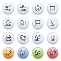 Communication icons  on color buttons.