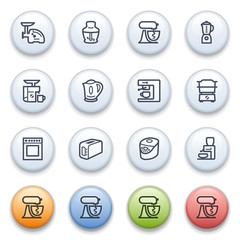 Home appliances contour icons on color buttons.