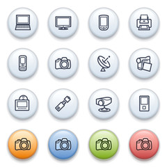 Electronics contour icons on color buttons.