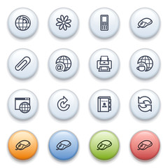 Contour web icons on color buttons.