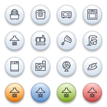 Home appliances  icons on color buttons.