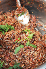 Spicy salad and shrimp - asia food.