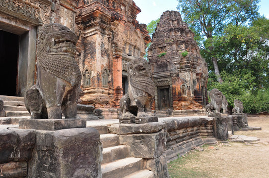 Beautiful view of ruined Preah Ko Wat in Roulos, Cambodia.