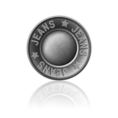 Gray metal button with inscription jeans, isolated on white