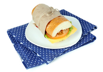 Fresh and tasty sandwich isolated on white