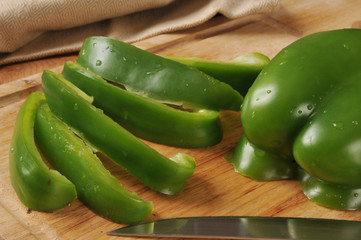 Sliced green bell peppers