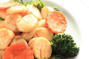 chinese food, scallop and broccoli stir fried