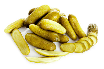 pickled cucumbers. Gherkins on a white background