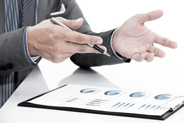 man hand with business report