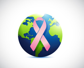 globe and pink support ribbon illustration