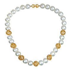 pearl and gold necklace isolated on the white