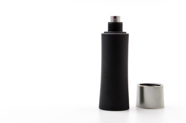 Black bottle perfume isolated white background