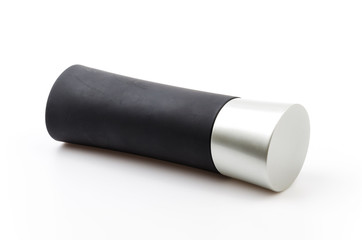 Black bottle perfume isolated white background