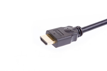 Black hdmi cable on pure white background