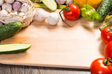 vegetables on the kitchen board